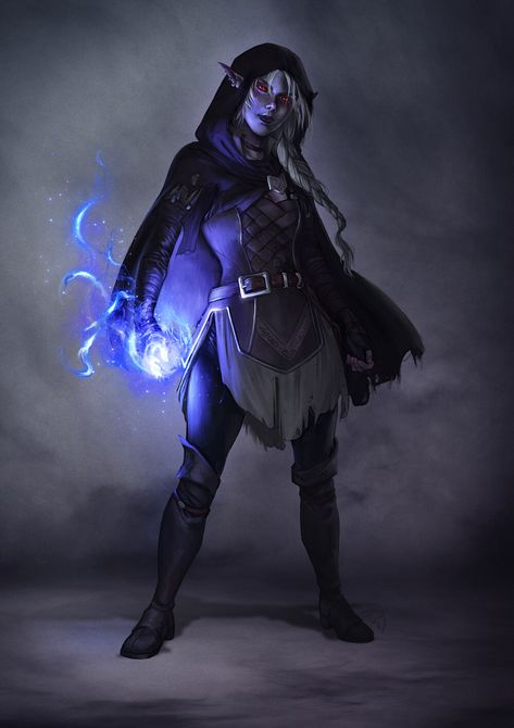 ArtStation - Drow Sorcerer - dnd commission, Elisa Serio Drow Sorcerer, Dnd Sorcerer, Half Drow, Dungeons And Dragons Characters, Dnd Art, Dark Elf, Dnd Characters, Character Portraits, Character Concept