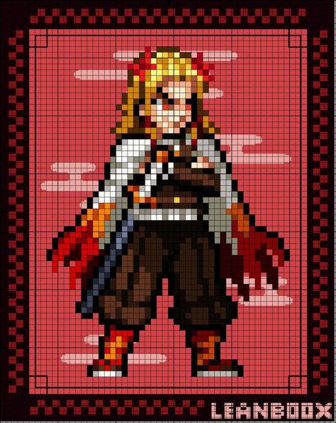 🍥 Rengoku Pixel Art Grid, Anime Pixel Art 32x32, 심플한 그림, Piskel Art, Anime Pixel, Pixel Art Templates, Perler Art, Pixel Drawing, Pixel Art Characters