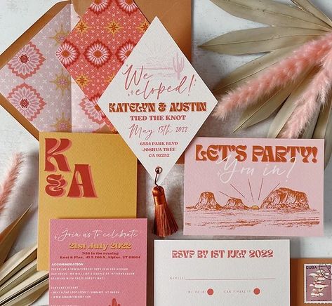 Stationery Collections | Worcestershire | Peach Wolfe Paper Co Eclectic Wedding Invitations, Disco Themed Wedding, Neon Woman, Groovy Wedding, 70s Wedding, Retro Wedding Invitations, Western Themed Wedding, Eclectic Wedding, Boda Mexicana