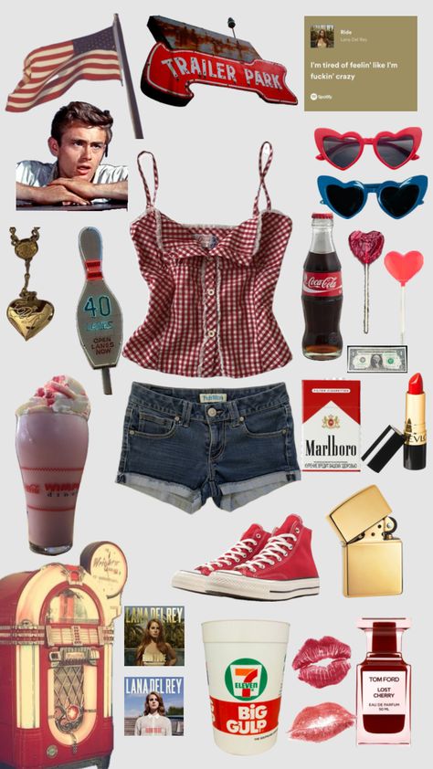 Americana outfit inspo #outfit #outfitideas #outfitinspiration #fitinspo #fit #summer #lanadelrey #americana #red #vintage #gold #lolitafashion #lolitainspired #heartshapedsunglasses #trailerparkprincess Vintage Americana Outfits, Americana Outfits, Vintage Americana Aesthetic, Long Skirt Jeans, Americana Aesthetic, Fit Summer, Heart Shaped Sunglasses, Vintage Americana, Inspo Outfit