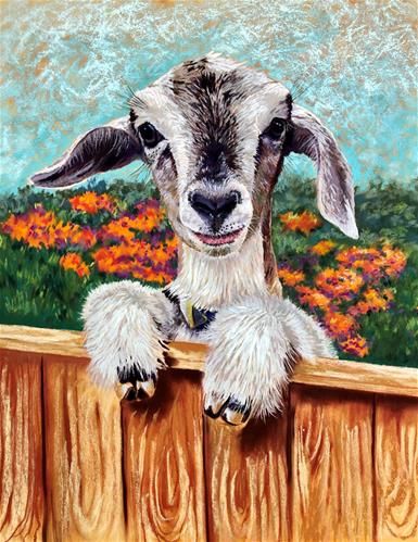 Goat Canvas Painting, Goat Painting Ideas, Paintings Of Goats, Goat Acrylic Painting, Goat Pictures Art, Goat Paintings Easy, Goats Paintings, Cute Goat Painting, Cute Farm Animal Paintings