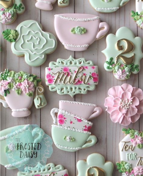 Tea For Three, Tea Party Cookies, Teapot Cookies, Bridal Party Flowers, Birthday Tea Party, Bridal Tea Party, Flowers Tea, Bridal Shower Cookies, Party Cookies