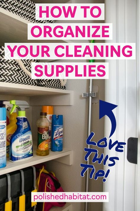 Looking for the perfect storage solutions and organizing ideas for cleaning supplies and the vacuum? Try this hack of turning your coat closet into a cleaning closet! Even if you can't dedicate an entire closet, the ideas in this post like the rental-friendly Swiffer / broom holders will help make everyday cleaning easier!   Organize Cleaning Supplies closet | Cleaning Supplies storage ideas | cleaning supplies organization | cleaning supplies organization closet How To Organize A Cleaning Closet, Linen Closet Cleaning Supplies, Coat Closet Into Cleaning Closet, How To Organize Brooms And Mops, How To Organize Cleaning Supplies Closet, Swiffer Storage Ideas, Organizing Ideas For Cleaning Supplies, Storing Coolers In Garage, Extreme Organization Ideas