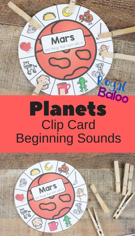 Feel inspired with space and beginning sound clip cards! Practice those beginning sounds, work on fine motor skills, all within a space theme. Space Beginning Sounds, Space Cvc Words, Space Phonics Activities, Outer Space Literacy Activities, Planets Theme Preschool, Space Inquiry, Space Kindergarten, Kindergarten Space, Prek Printables