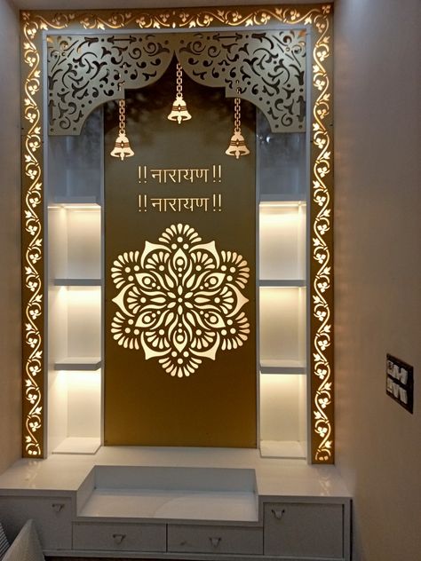 Mandir Mehrab Design, Mandir Jali Design, Small Mandir, Mehrab Design, Temple Background, Mandir Ideas, Pooja Door, Pooja Door Design, Jali Design