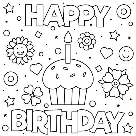 Printable Birthday Cards | Coloring Cupcake and Stars Coloring Birthday Cards, Mom Coloring Pages, Happy Birthday Free, Free Printable Birthday Cards, Happy Birthday Coloring Pages, Happy Birthday Printable, Birthday Coloring Pages, Cardmaking Ideas, 카드 디자인