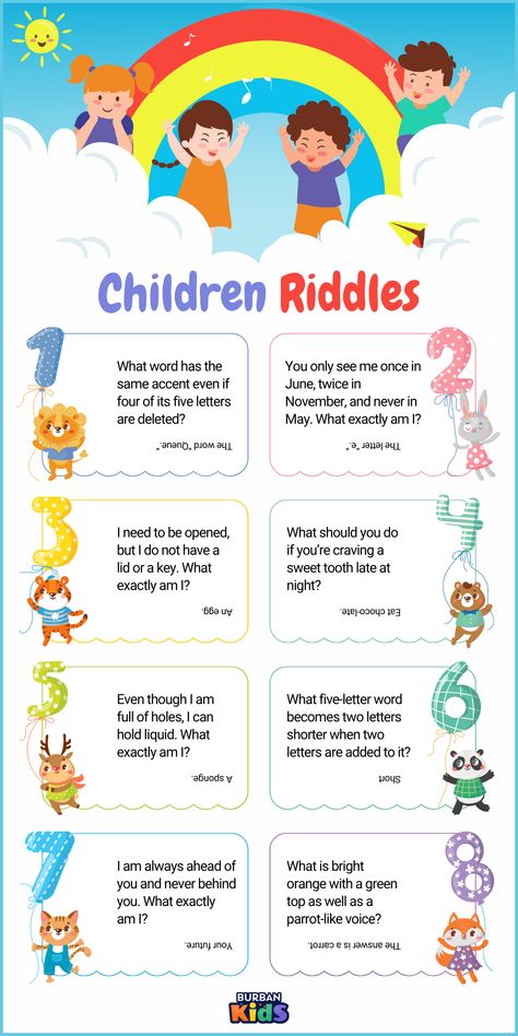 101+ Children Riddles for A Great Brain Game Simple Riddles For Kids, Funny Brain Teasers, Brain Twister, Riddles For Kids, Brain Teasers Riddles, Brain Teasers For Kids, Brain Game, Math Riddles, Engage Kids