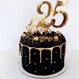 25 Birthday Cake, Black And Gold Birthday Cake, 25th Birthday Cake, 25 Cake, 26 Birthday Cake, Black And Gold Birthday, Black And Gold Cake, Cake Design For Men, 25 Birthday