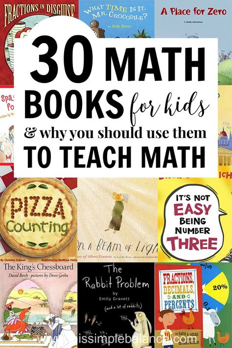 30 Math Books for Kids (and good reasons to use picture books to teach elementary math). How To Teach Elementary Math, Math Books For Elementary, Math Books For Kids, Illustrative Math, Math Picture Books, Math Literature, Teaching Math Elementary, Elementary Books, Math Book