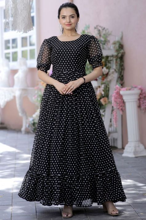 Black Color Tempting Georgette Readymade Digital Printed Gown Diwali Dresses, Clothing Wardrobe, Ethnic Gown, Designer Gown, Chic Maxi Dresses, Plus Size Gowns, Jeans Shoes, Printed Gowns, Womens Prom Dresses