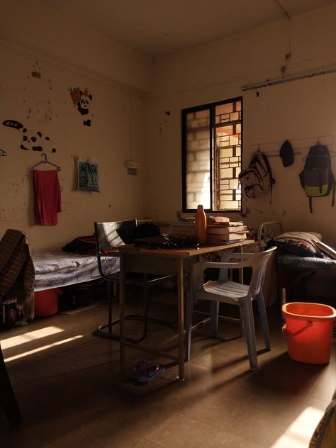 Dorm room, hostel, mbbs, medical College, aesthetic, sunlight, sunshine, sunset, afternoon Hostel Room Aesthetic, Old Dorm Room, Boarding School Dorm, Student Hostel, Coke Studio, School Dorm, Hostel Room, Aesthetic Rooms, Med School