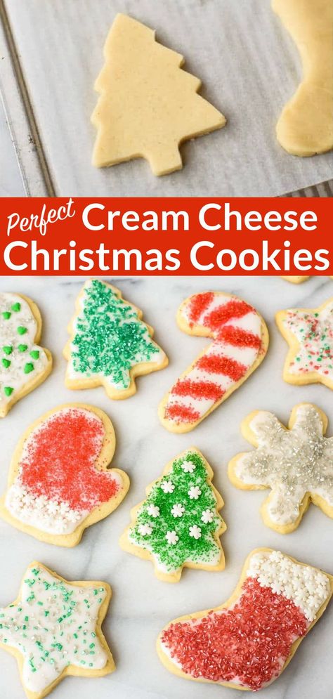 Christmas Cookies Cut Out Recipe, Cream Cheese Frosting Sugar Cookies, Holiday Roll Out Cookies, Easy Soft Christmas Cookies, Sugar Cookie Frosting Recipe Cream Cheese, Soft Christmas Cut Out Cookies, Sugar Cookie Recipe Cream Cheese, Cream Cheese Cutout Cookies Recipes, Sugar Cookie Roll Out Recipe