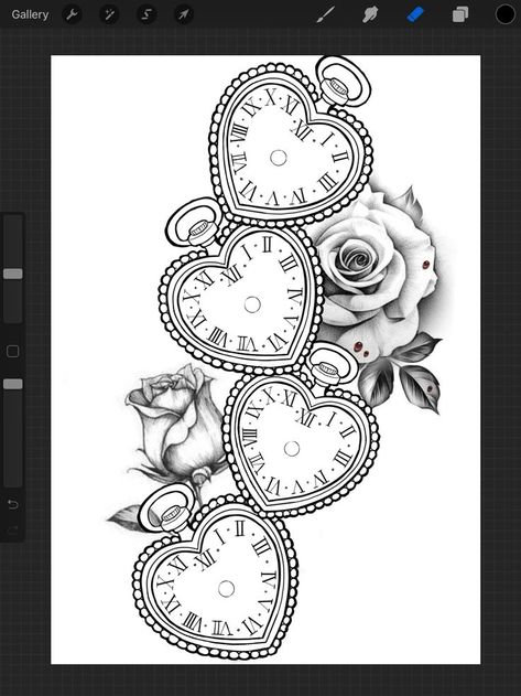 4 clock heart rose tattoo design drawing | Watch tattoo design, Pocket watch tattoo design, Butterfly tattoo stencil Heart Stop Watch Tattoo For Women, Heart And Rose Tattoo Design, Love Heart Clock Tattoo Design, Heart Time Clock Tattoo, Heart Shaped Clock Drawing, Heart Watch Tattoo, Hearts And Roses Tattoo, Memorial Clock Tattoos, Heart Shape Clock Tattoo Design