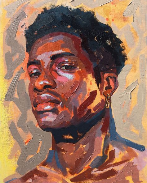 Daniel Jaen on Instagram: “Now posting the full image of this painting . . . . . . #contemporaryart #contemporary #artsy #contemporaryportrait #paintings #oiloncanvas…” Artist With Painting, Abstract Realism Portraits, Cool Drawings Colorful, Oil Drawing Ideas, Gold Portrait Painting, Black People Paintings, Men Art Reference, Portrait Painting Styles, Paint Art Aesthetic