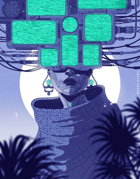 Collage Style Illustration, Future Illustration Concept Art, Future Aesthetic Sci Fi, Cyberpunk Animation, Scifi Drawing, Innovation Illustration, Cyberpunk Girl Art, Future Illustration, Digital Art Animation