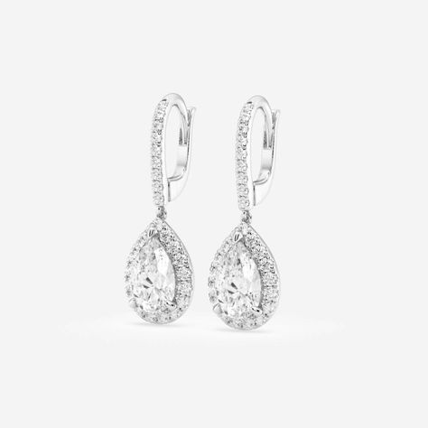 Halo Pear Drop Earring Halo Earrings, Pear Shaped Diamond, Perfect Engagement Ring, Diamond Drop Earrings, Drop Earring, Diamond Halo, Lab Created Diamonds, Quality Diamonds, Silver Diamonds