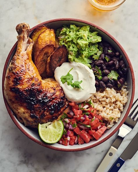 Jerk Chicken And Rice, Jerk Salmon, Jerk Chicken Recipe, Jamaican Jerk Chicken, Chicken Rice Bowls, Ripe Plantain, Rice Bowls Recipes, Jamaican Jerk, Poached Chicken