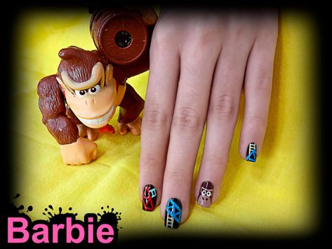 Donkey Kong Nails by BarbieNailArt on DeviantArt Nail Art Techniques, Morphe Brushes, Nail Patterns, Donkey Kong, Nail Shop, Nail Art Tutorial, Nail Tutorials, Nail Design, Video Game