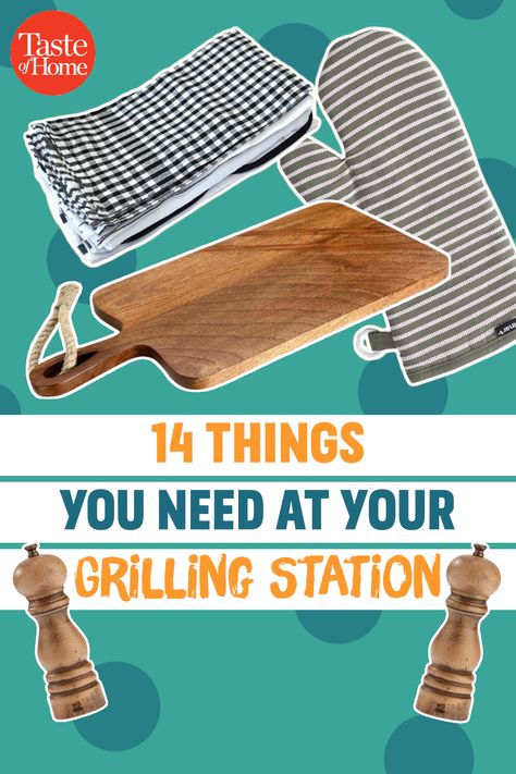 14 Things You Need at Your Grilling Station Grilling Utensil Storage Diy, Best Outdoor Grills, Grilling Station, Can Chicken Recipes, Grilling Accessories, Grilling Essentials, Outdoor Grill Station, Beer Can Chicken, Grill Light