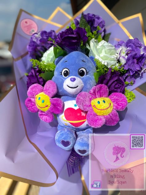 Care Bear Flower Bouquet, Care Bear Bouquet, Couple Visionboard, Lover Girl Era, Plush Bouquet, Care Bear Plush, Care Bears Plush, Kitty Cake, Flower Decorations Diy