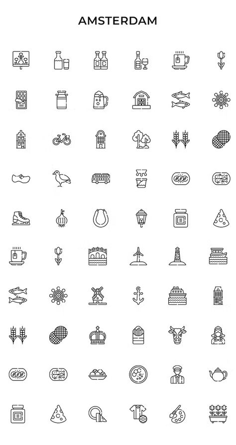 Amsterdam Icons EPS, PSD Amsterdam Doodle, Amsterdam Tattoo, Outline Tattoo, Amsterdam, Tattoos, Drawings