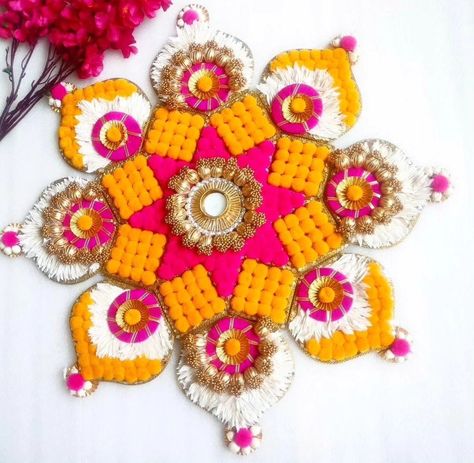 New pom pom rangoli Size 28 inch DM us for more details or WhatsApp us on 9867422790 Candy Birthday Cards, Diwali Decorations At Home, Candy Birthday, Diwali Decor, Festival Decor, Beautiful Rangoli Designs, Beautiful Rangoli, Diwali Decorations, Beaded Bags