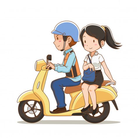 Motorbike Illustration, Cute Chibi Couple, Rider Girl, Premium Vector Cartoon, Motorcycle Illustration, Girl Vector, Chibi Couple, Couple Sketch, Boy And Girl Cartoon