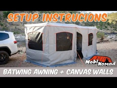 Batwing Awning + Canvas Annex Setup Instructions - Mobi Nomad - YouTube Batwing Awning, Bat Wings, Awning, Make It, Camping, Canvas, Wall