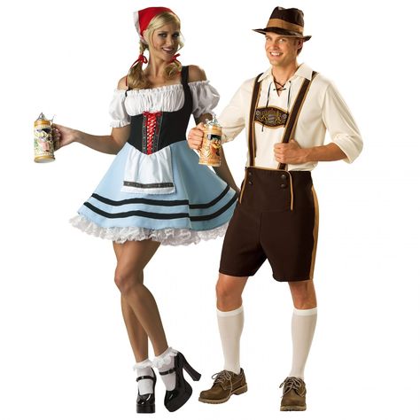 #Oktoberfest Couple's Costume Superhero Crown, Lederhosen Outfit, Scarlet Witch Cosplay, Halloween Costume Props, Oktoberfest Costume, Friends Valentines Day, Oktoberfest Outfit, Mothers Day Decor, Halloween Fancy Dress