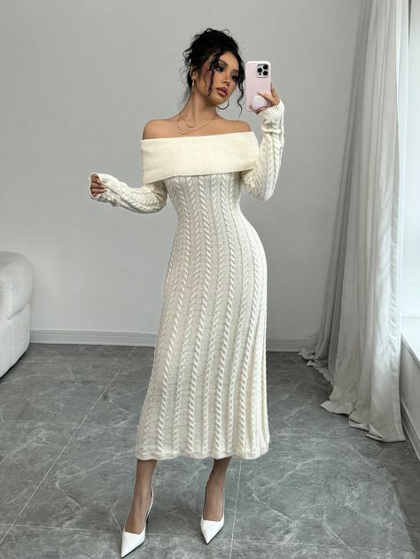 Don't miss this hot deal on SHEIN! Save big on this!
🛒SHEIN Frenchy Elegant Body-Fitting Off Shoulder Long Sleeve Cable Knit Beige Midi Sweater Dress For Women, Autumn/Winters 
https://onelink.shein.com/6/494ghh5xf2mw Sweater Dress Off The Shoulder, Body Elegante, Off Shoulder Sweater Dress, Tank Top Midi Dress, Elegant Style Women, White Long Skirt, Midi Sweater Dress, Formal Occasion Dress, Holiday Party Dresses