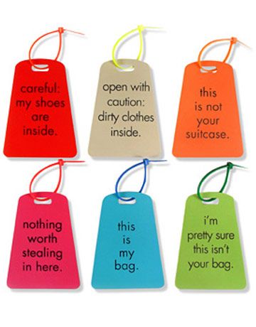 Luggage Tags. Love these, and the colors are easy to see! Traveling Outfit Ideas, Go Travel Quotes, Luggage Tags Printable, Tag Quotes, Gifts For The Traveler, Funny Luggage Tags, Best Travel Luggage, Destination Wedding Welcome Bag, Scrapbook Tags