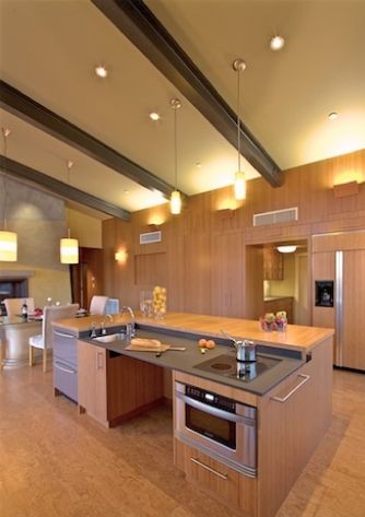 Accessible roll under kitchen work island --  Image: Mikiten Architecture (TAG: WHEELCHAIR ACCESSIBLE UNIVERSAL DESIGN) Wheelchair House, Accessible House, Contemporary Reception, Accessible Kitchen, Casa Cook, Contemporary Stairs, Contemporary Fireplace, Contemporary Cottage, Clever Hacks