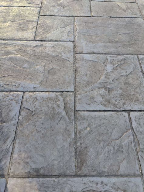 Stamped Concrete Stepping Stones, Stamped Concrete Paver Look, Imprinted Concrete Patio Ideas, Stamped Colored Concrete Patio, Stamped Concrete Stone Look, Stamped And Stained Concrete, Stamped Concrete Porch Farmhouse, Stamped Concrete Patio Ideas With Steps, Curved Stamped Concrete Patio