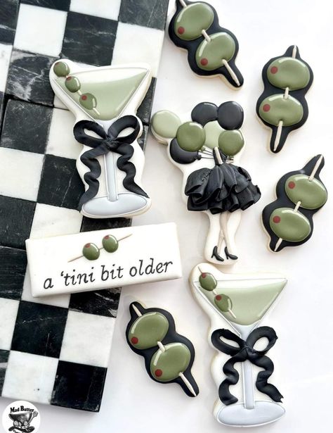 Dirty Martini Party, Martini Glass Cookies, Martini Party, Happy 1st Birthday, Bday Party Theme, Sugar Cookie Designs, 29th Birthday, Sweet Cookies, Fancy Cookies