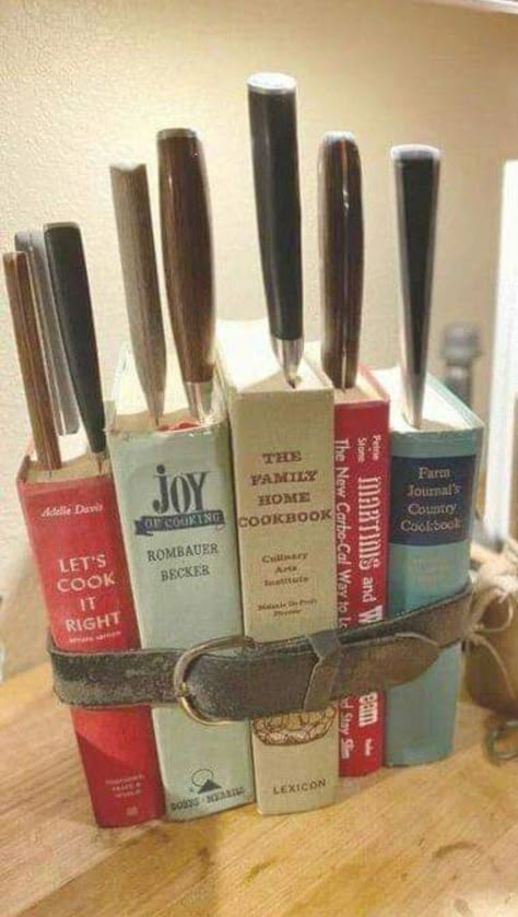 Repurposed Books, Knife Holder, Vintage Belt, Decoration Inspiration, Fun Gifts, Dream House Decor, Special Person, Knife Block, Book Crafts