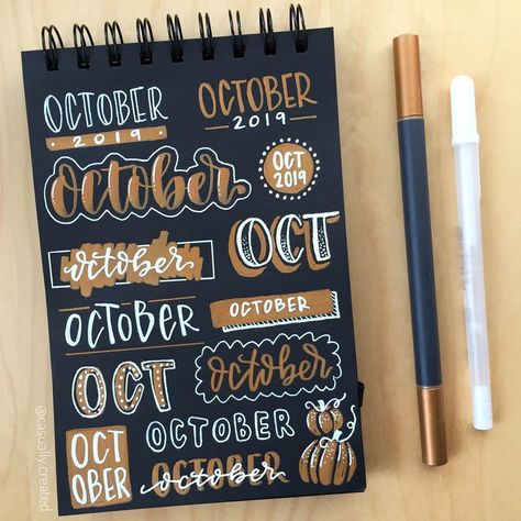 How To Write October In Calligraphy, October Title Ideas, Hand Lettering October, October Headers Bullet Journal, October In Cursive, October Chalkboard Ideas, October Chalkboard Art Calendar, October Hand Lettering, October Handwriting