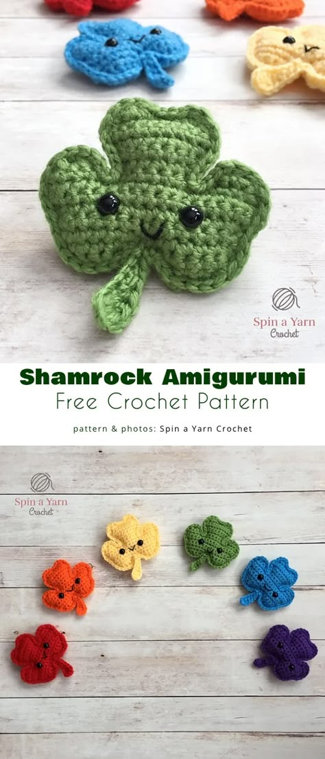 Irish Crochet Patterns Free, Crochet Shamrock, Spring Crochet, Crochet Keychains, Irish Crochet Patterns, Crochet Holiday, Elegant Crochet, Crochet Keychain Pattern, Crochet Amigurumi Free