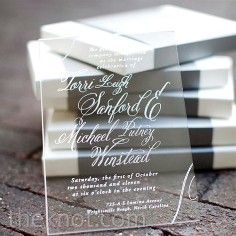 I have no idea how much these would cost but they look really cool!  Clear Acrylic Invitations Clear Acrylic Wedding Invitations, Acrylic Invitation, Wedding Invitation Kits, Acrylic Wedding Invitations, Acrylic Invitations, Invitation Kits, Invitation Inspiration, Wedding Invitations Diy, Wedding Guide