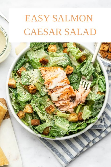 Salmon Caesar Salad, Homemade Caesar Salad Dressing, Homemade Caesar, Salmon Salad Recipes, Caesar Salad Recipe, Easy Salmon Recipes, Salmon Pasta, Salmon Dinner, Pan Seared Salmon