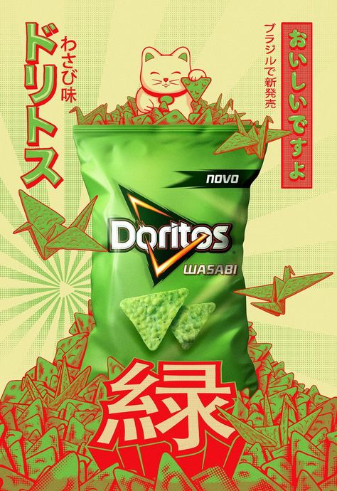 Doritos Wasabi | AlmapBBDO | Pepsico | D&AD Awards 2021 Pencil Winner | Integrated | D&AD Mises En Page Design Graphique, Ad Layout, Design Japonais, 광고 디자인, Creative Advertising Design, Publicidad Creativa, Food Graphic Design, Food Poster Design, Grafic Design