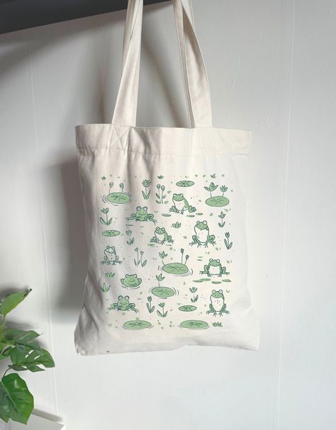 Cute Frog Tote Bag, Frog Shopping Bag, Cotton Tote bag, Frog Pattern Print, Jute Bag, Grocery Bag, Frog Lover Gift, Toad Accessories,Art Bag by ToteTale on Etsy Toad Bag, Frog Tote Bag, Animal Bags, Frog Pattern, Animal Bag, Jute Bag, Cute Frog, Art Bag, Jute Bags