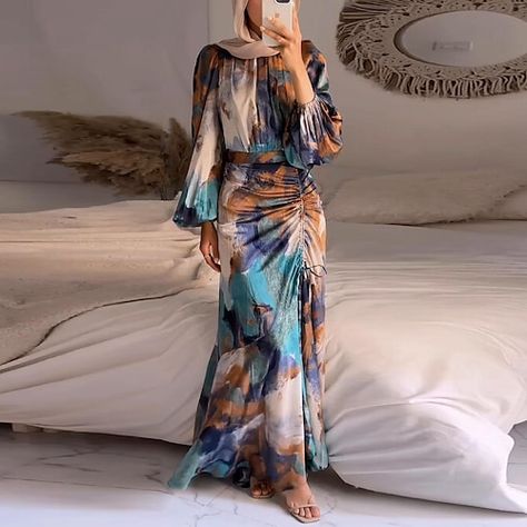 Women Robe, Lantern Sleeve Dress, Sleeve Dresses, Style Office, Lantern Sleeve, Office Lady, Spring 2024, Printed Maxi, Lantern Sleeves