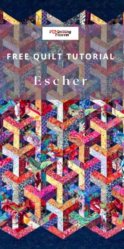 Get your Free Escher Quilt Tutorial here. 500+ Free Quilt Patterns for Beginner & Expert. All Quilters can get inspired! Disappearing Blocks Quilt, Quilting Trends 2023, Quilt Ideas For Beginners Free Pattern, Sewing Quilts Patterns, Wedge Ruler Quilts Patterns, 3d Quilts Patterns Free, Quilts Using Kaffe Fassett Fabric, Triangle Block Quilt Pattern, Quilt Along Free