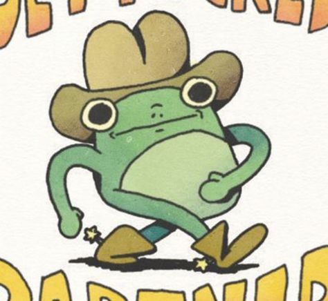 Cursed Frog Drawing, Goofy Frog Drawing, Cowboy Frog Drawing, Derpy Frog Drawing, Silly Frog Drawings, Silly Frog Tattoo, Funny Frog Drawings, Cowboy Frog Tattoo, Cartoon Frog Drawing