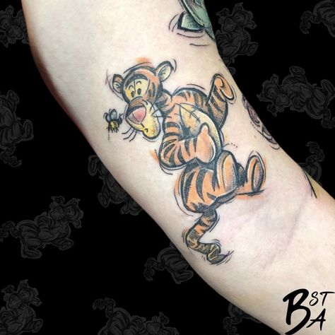 SUPER CUTE Winnie The Pooh Tigger tattoo by @beckystartattoo in a sketchy watercolour style! Seriously, how cute is this though!? For more Disney inspired work check out my page or head over to my Instagram linked above! #winniethepoohtattoo #winniethepooh #tigger #tiggertattoo #watercolourtigger #watercolourtiggertattoo #sketchywatercolour #sketchytattoo #sketchywatercolourtattoo Tigger Tattoo, Disney Watercolour, Cute Disney Tattoos, Winnie The Pooh Tattoos, Disney Inspired Tattoos, Female Tattoo Artist, Mickey Tattoo, Disney Sleeve Tattoos, Sketchy Tattoo