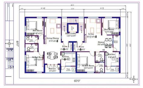 40'X60' Residence 2 BHK Apartment Layout Plan DWG File 40x60 Apartment Plan, Thoti Mane, Boutique Hotel Design Architecture, Small Apartment Building Plans, House Plan Drawing, Residential Building Plan, Small Apartment Plans, Living Room Staircase, Residential Architecture Apartment