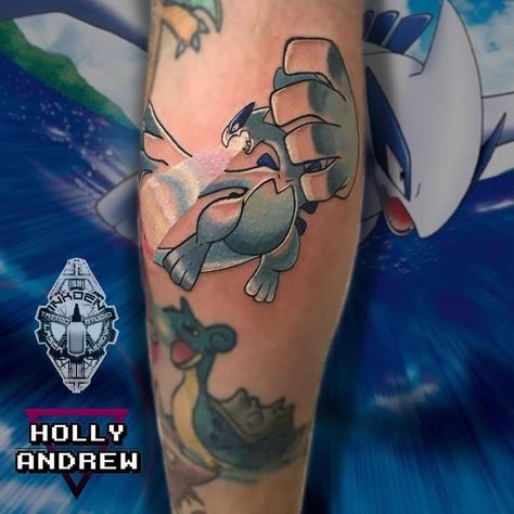 Lugia Tattoo, Lugia Pokemon, Original 151, Pokemon Lugia, Pokemon Tattoo, Anime Tattoo, Leg Sleeve, Leg Sleeves, Anime Tattoos