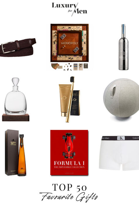 Assouline 
Formula 1 book 
Don Julio 1942 tequila 
Whisky carafe
Whitening toothpaste
Belt for men 
Belts for men 
Belvedere vodka personalised 
Belvedere vodka
Calvin Klein underwear men 
Monopoly 
Favourite gifts for men 
Popular gifts men 
Original gifts man
Gift ideas man
Thoughtful Christmas gifts 
Best gifts for him
Gift ideas for men
Original gifts for man
Gifts guide for men 
Gift guide for him
Fun christmas gift idea 
Unique Christmas gift idea 
Gift guide for the man in your life Expensive Gifts For Men, Top Gifts For Men, Christmas Presents For Men, Gift Guide For Men, Best Boyfriend Gifts, Luxury Christmas Gifts, Expensive Gifts, Gifts For Your Boyfriend, Christmas Gifts For Men