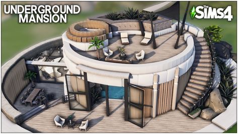 Sims Underground House, Sims 4 Conversation Pit, Sims 4 Builds Basegame, Sims 4 Mansion No Cc, Underground Mansion, The Sims 4 Home, Sims Garden, Underground House Plans, Round Hot Tub