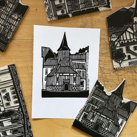 Lino Design, Linoleum Printmaking, Graphic Novel Illustration, Medieval Architecture, Linocut Printmaking, Lino Art, Buy A House, Kids Art Class, Linocut Art